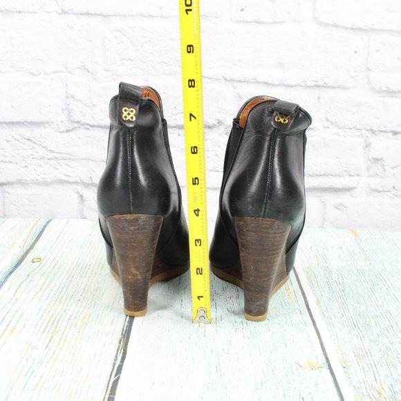 *Coach Black Leather Slip On Almond Toe Wedge Casual Chelsea Booties Size - Picture 6 of 9